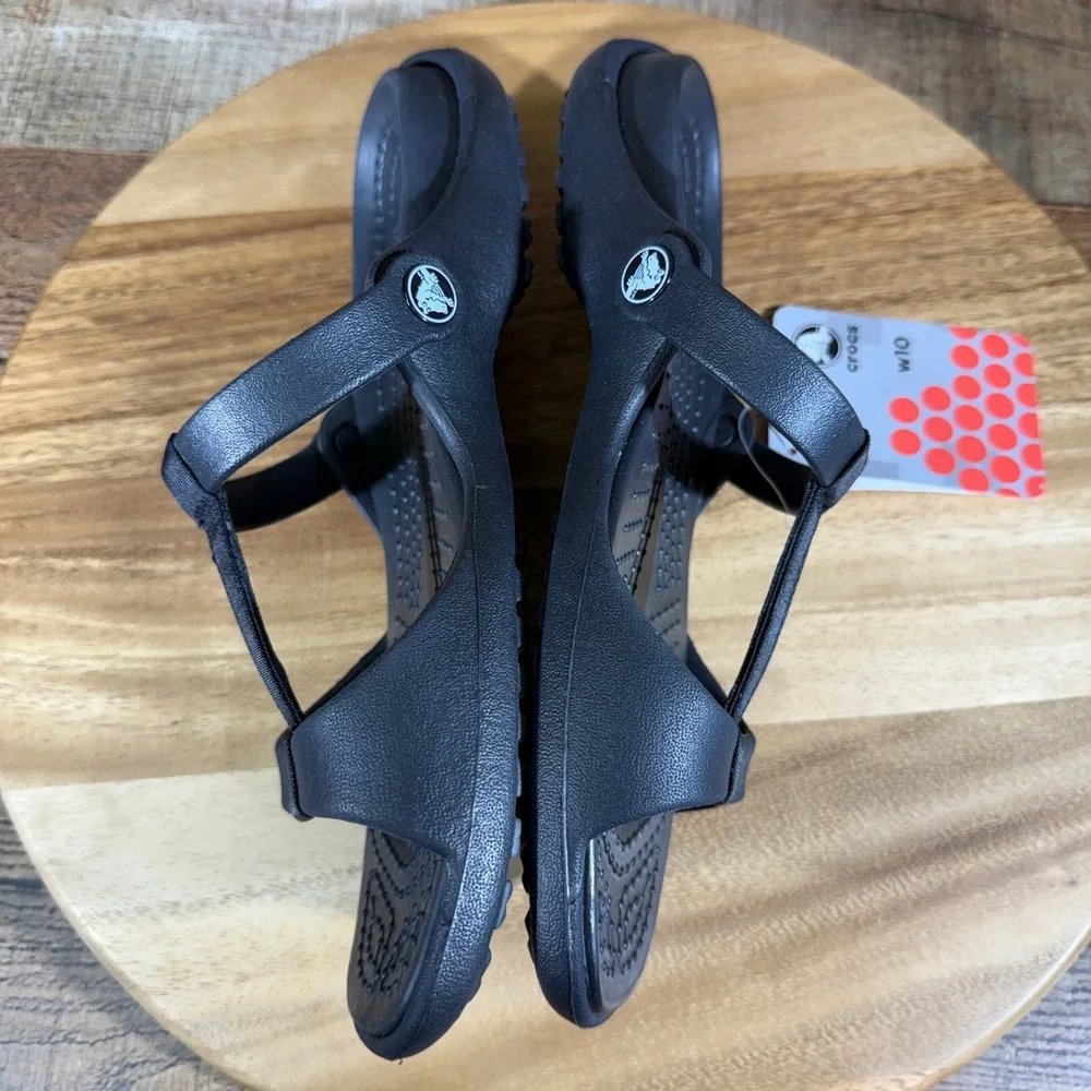 Crocs Sandals Womens 10 Black Slide Cleo III Comfort Strappy Water Shoes 21161